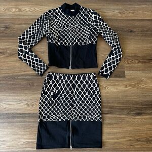 Cheap Monday Women’s Shirt Skirt Sweatsuit Set Fence Print XS‎ Black Flaw